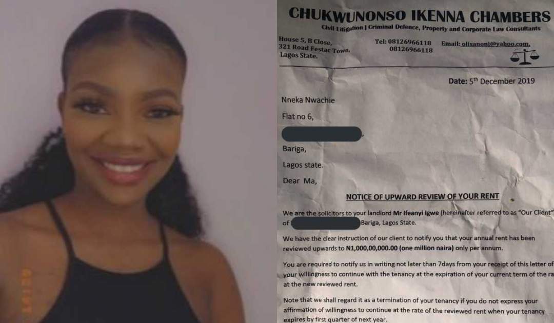Lady cries out after landlord increases rent from N550,000 to N1million Lady cries out after landlord increases rent from N550,000 to N1million
