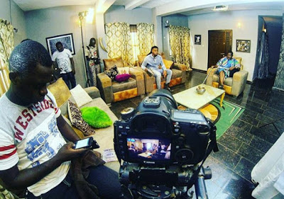 Photos: Flavour Pictured On Set With Nollywood Acts