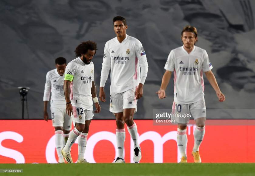 Marcelo Of Real Madrid And Teammates Look Dejected After Conceding A Picture Id1281496898?s=28