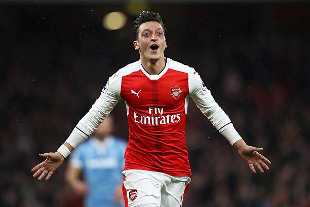 Mesut Ozil celebrates Arsenal's win over Watford in a spectacular way