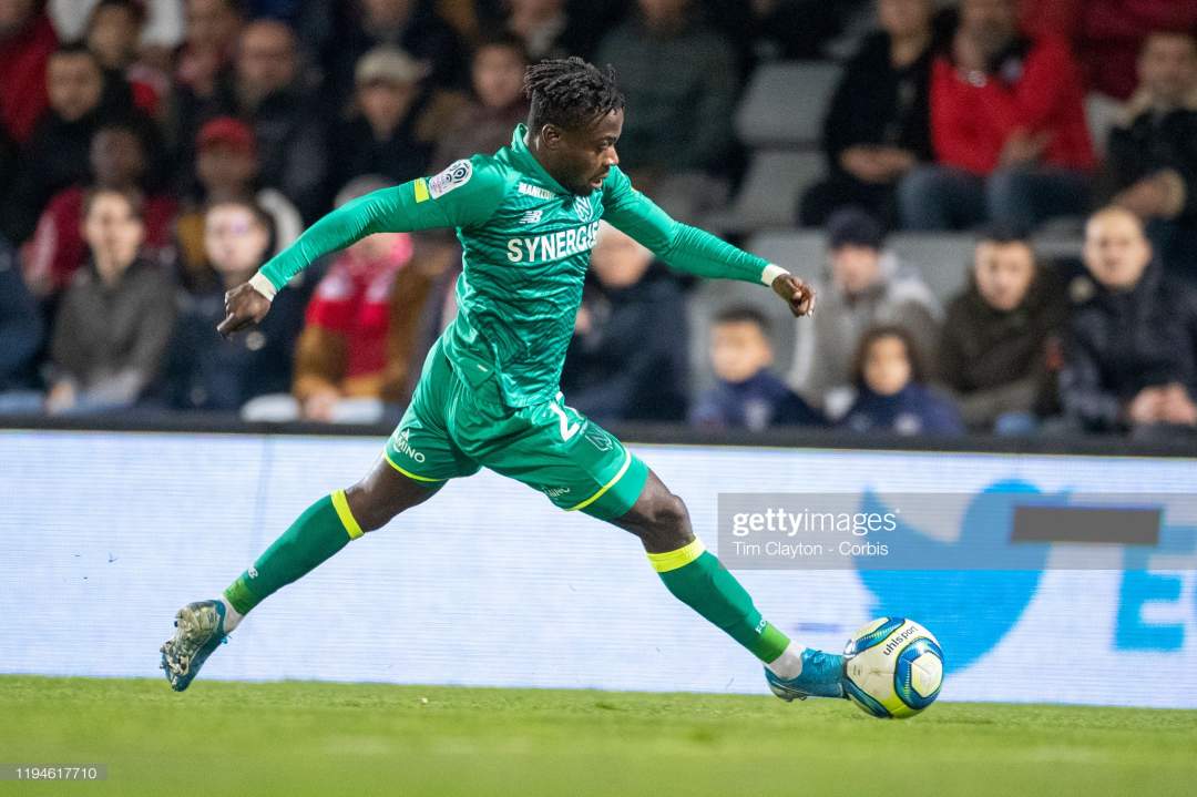 Moses Simon Of Nantes In Action During The Nimes V Nantes French 1 Picture Id1194617710?s=28