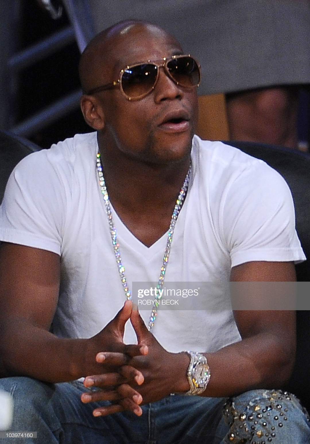 Boxer Floyd Mayweather Watches Game 1 Of The Nba Finals Between The Picture Id103974160?s=28