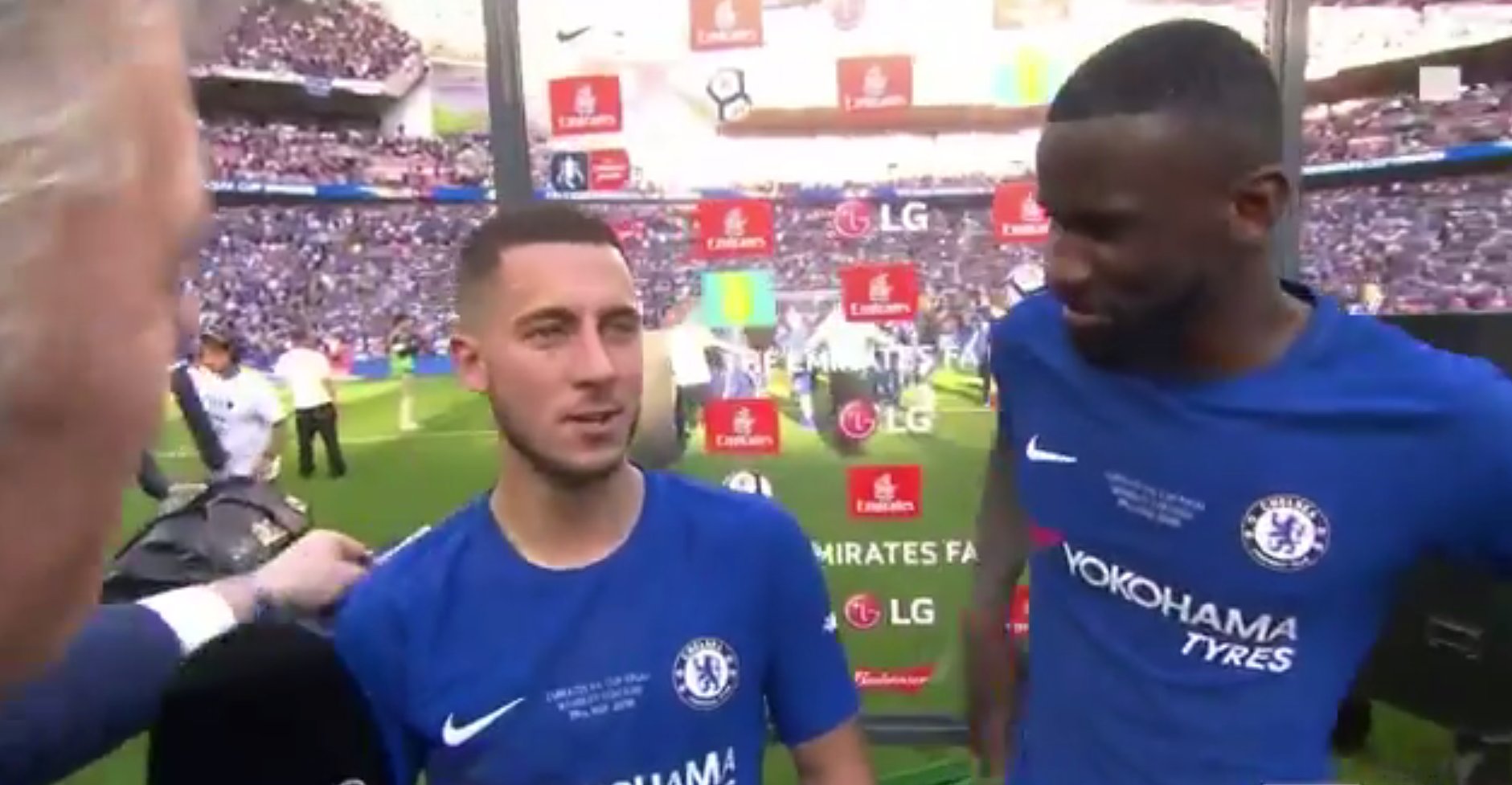 Antonio Rudiger begs Eden Hazard to stay after FA Cup win - and he has the perfect response