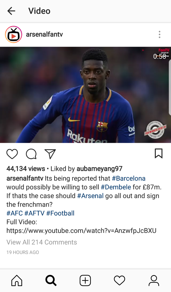 Pierre-Emerick Aubameyang 'likes' post telling Arsenal to sign £87m-rated Ousmane Dembele