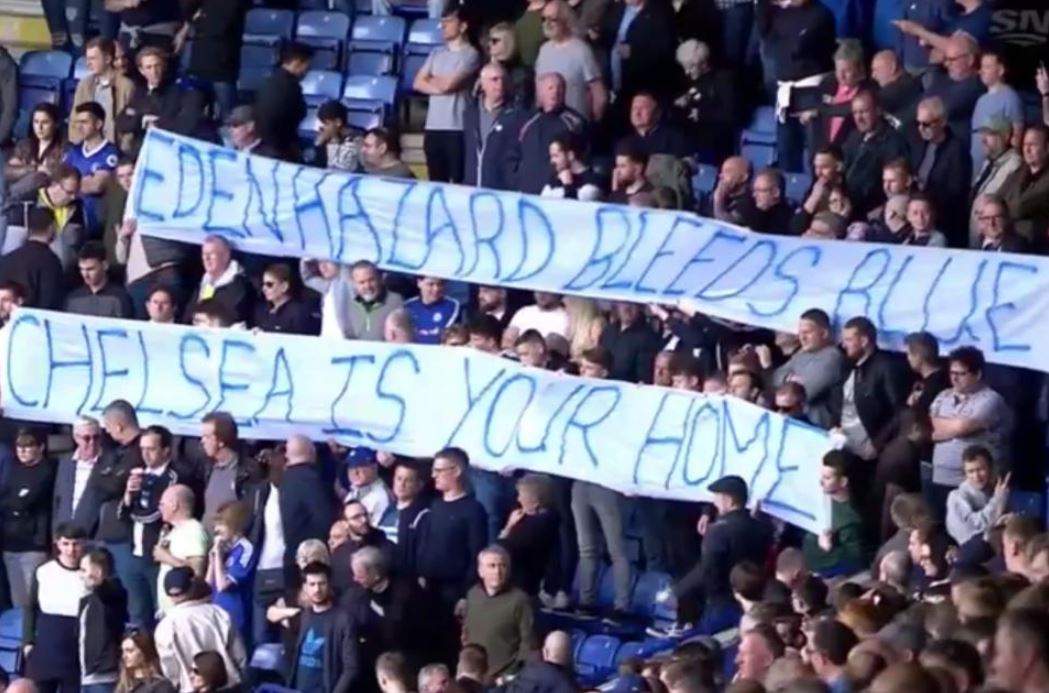 Chelsea fans produce banner begging Eden Hazard to stay during Leicester match