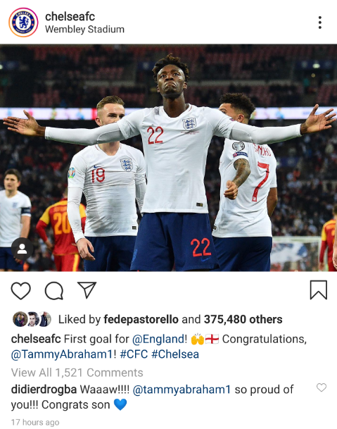 Didier Drogba sends class message to Tammy Abraham after maiden England goal