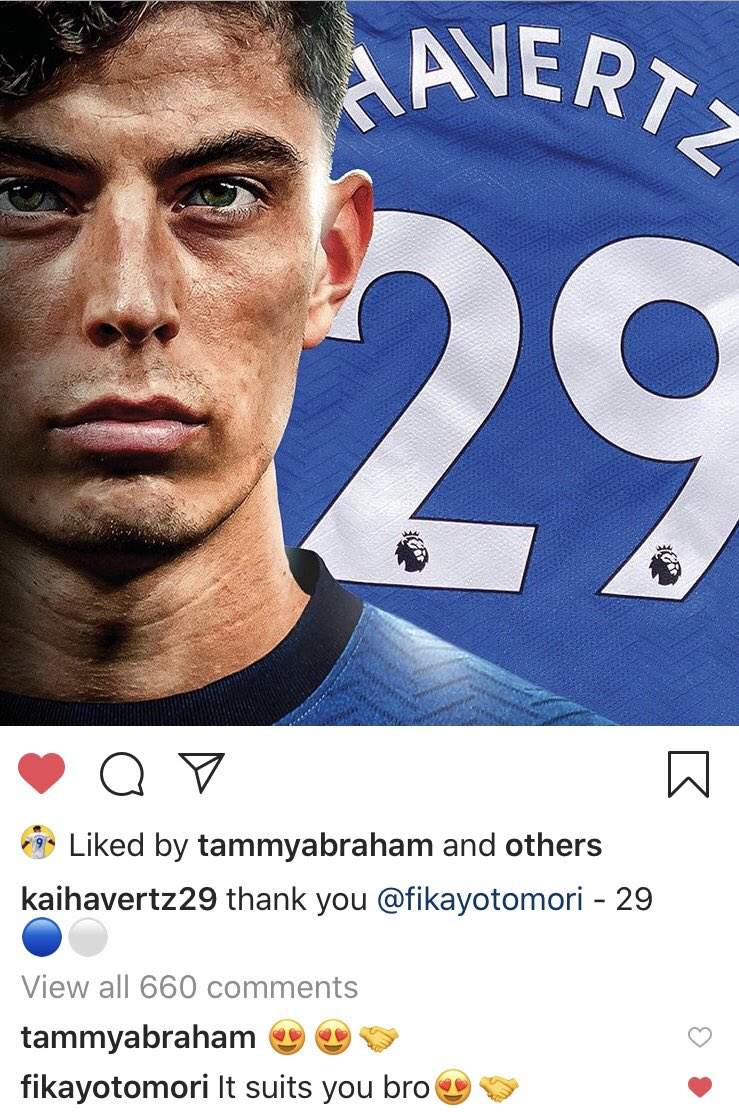 Fikayo Tomori responds as Kai Havertz thanks him for No.29 shirt at Chelsea