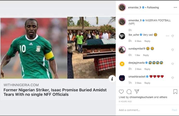 Former Super Eagles stars blasts NFF for failing to attend Isaac Promise's burial
