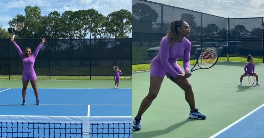 Serena Williams and her daughter seen playing tennis in matching outfits and everyone is talking about it (photos)