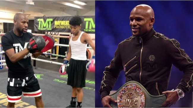 Boxing legend Mayweather teaches his son how to box after daughter gets arrested (video)