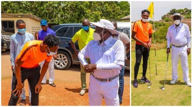 Super Eagles captain Musa sends huge message to Nigerians as he's spotted playing golf with governor (photos)