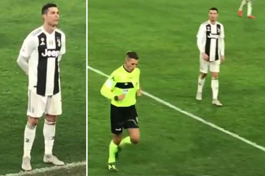 Ronaldo puts referee under pressure as Juventus goal against Roma was ruled out
