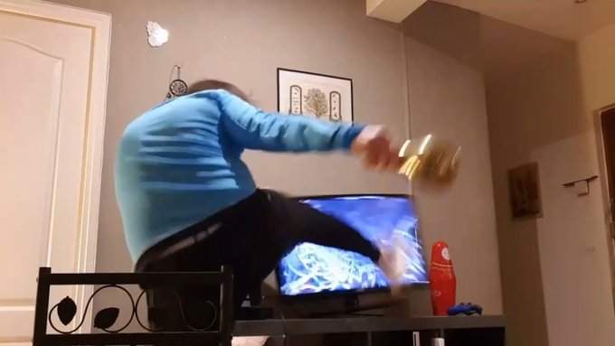 Football fan goes viral for breaking his smart TV each time his team loses (photos)