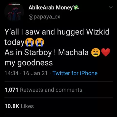 Lady Causes Controversy As She Alleged To Have Seen And Hugged Wizkid