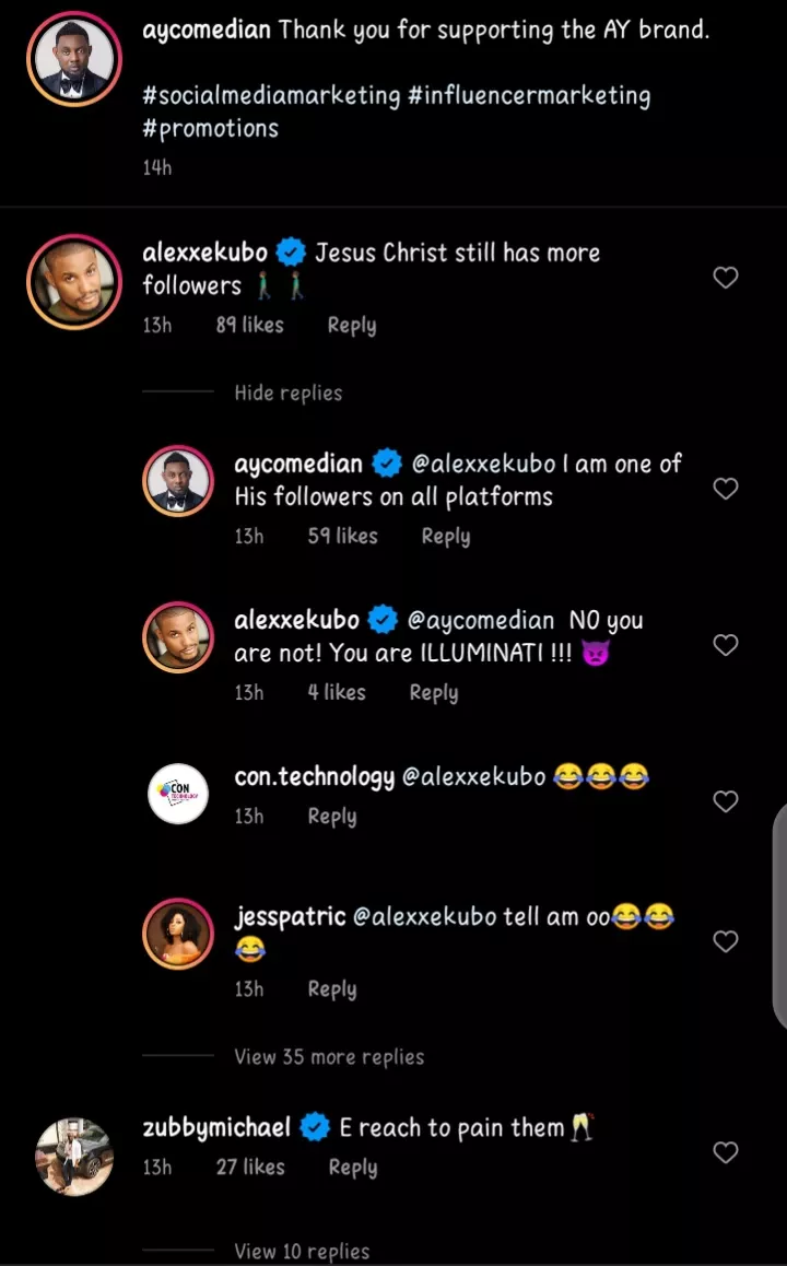 'You Are Illuminati' -Alex Tells A.Y after he became the most followed comedian in Africa