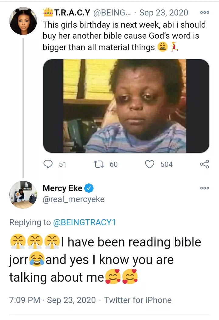 Mercy Eke reacts after old photos of her reading the bible in BBNaija house surfaced online