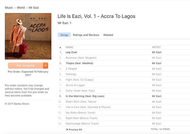 Mr Eazi Accra To Lagos Tracklist