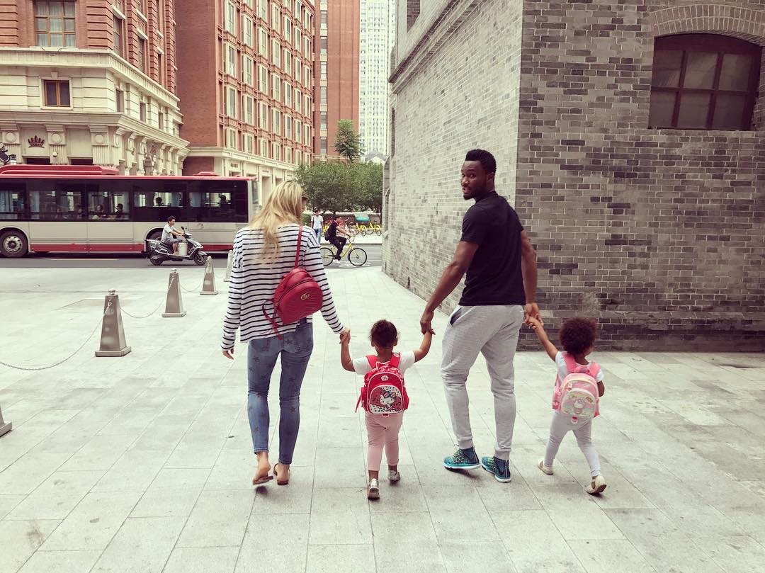 Mikel Obi & Fiancée Take Their Twins To Nursery School For The First Time (Photo)