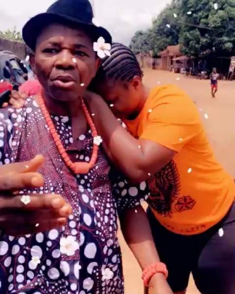 Actress Destiny Etiko Kisses Chiwetalu Agu As He Rests His Head On Her Chest On Set