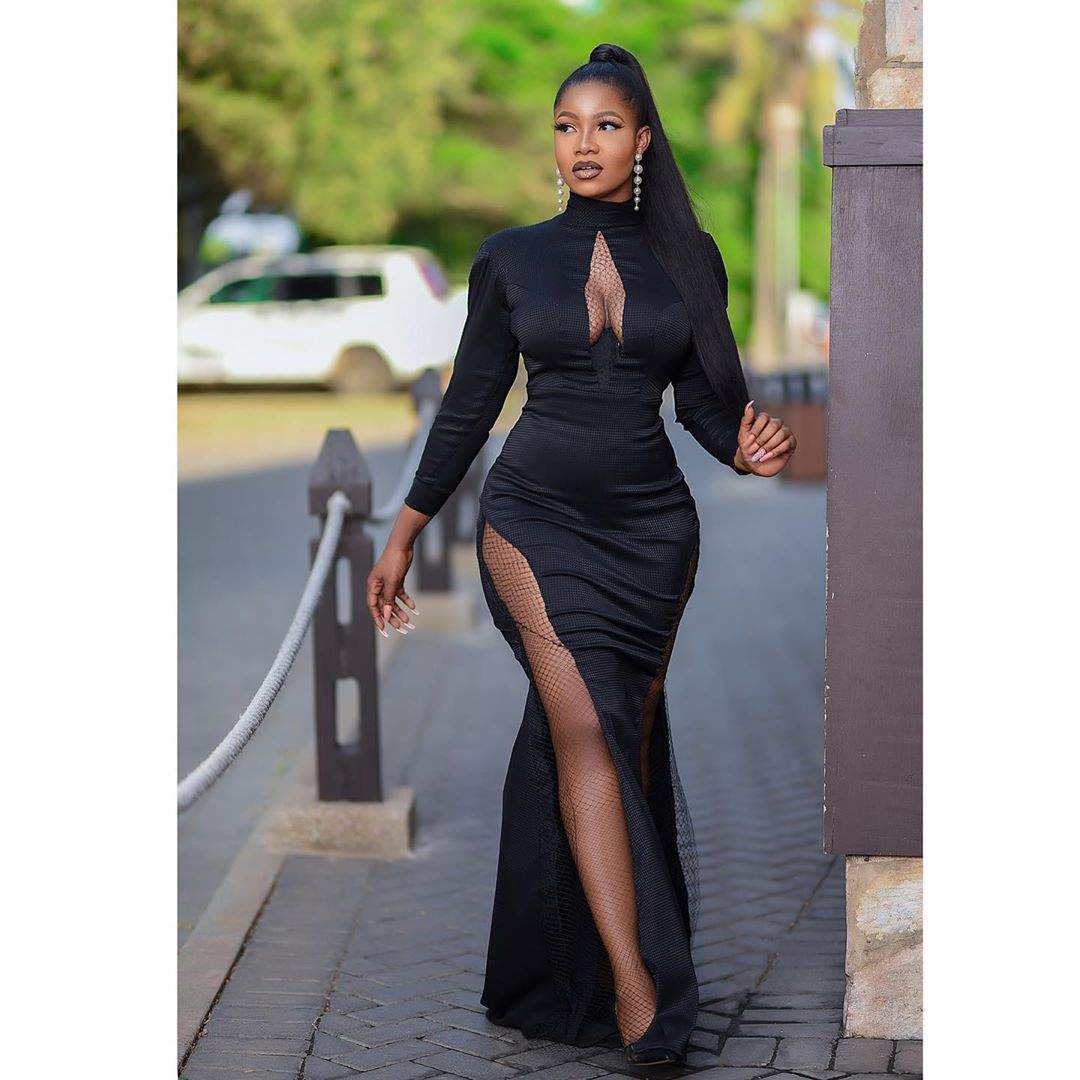 Tacha Stuns In Black Gown, Says 'No Going Down' (Photo)