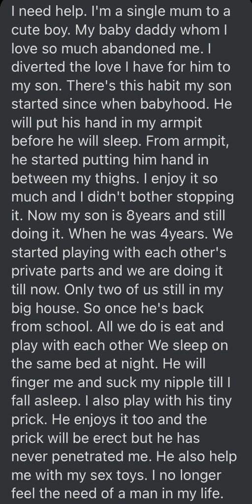 I Enjoy Playing Naughty With My 8Yr-old Son, Single Mom Cries Out