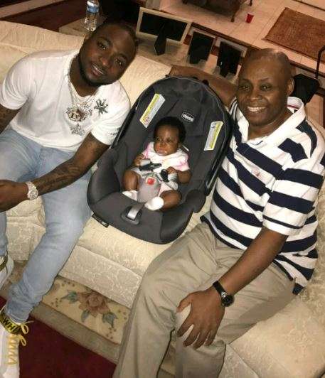 Davido, Chief Deji Adeleke and his grand daughter, Hailey Adeleke. (Snapchat/Davido)