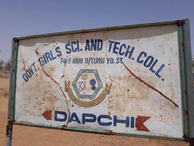 Signpost at Government Girls Science and Technical Secondary School in Dapchi, Bursari Local Government Area of Yobe State where 111 schoolgirls, alongside two others, were abducted by terrorist group, Boko Haram, on Monday, February 19, 2018 (Twitter/@BashirAhmaad)