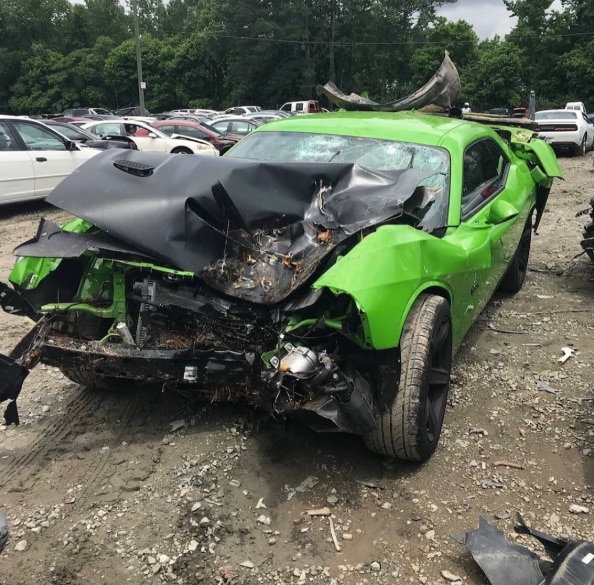 Offset's Dodge Challenger after his car crash (lib)