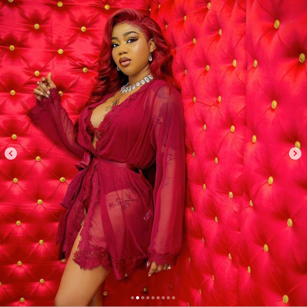 [PHOTOS] Toyin Lawani Oozes Sultriness In Sexy Red Lingerie